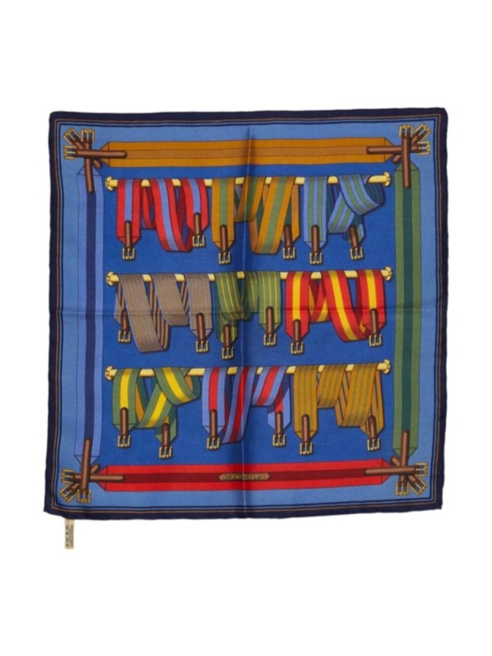Hermes Carre 45 les Sangles Suspender Belt Scarf Blue Multicolor Silk